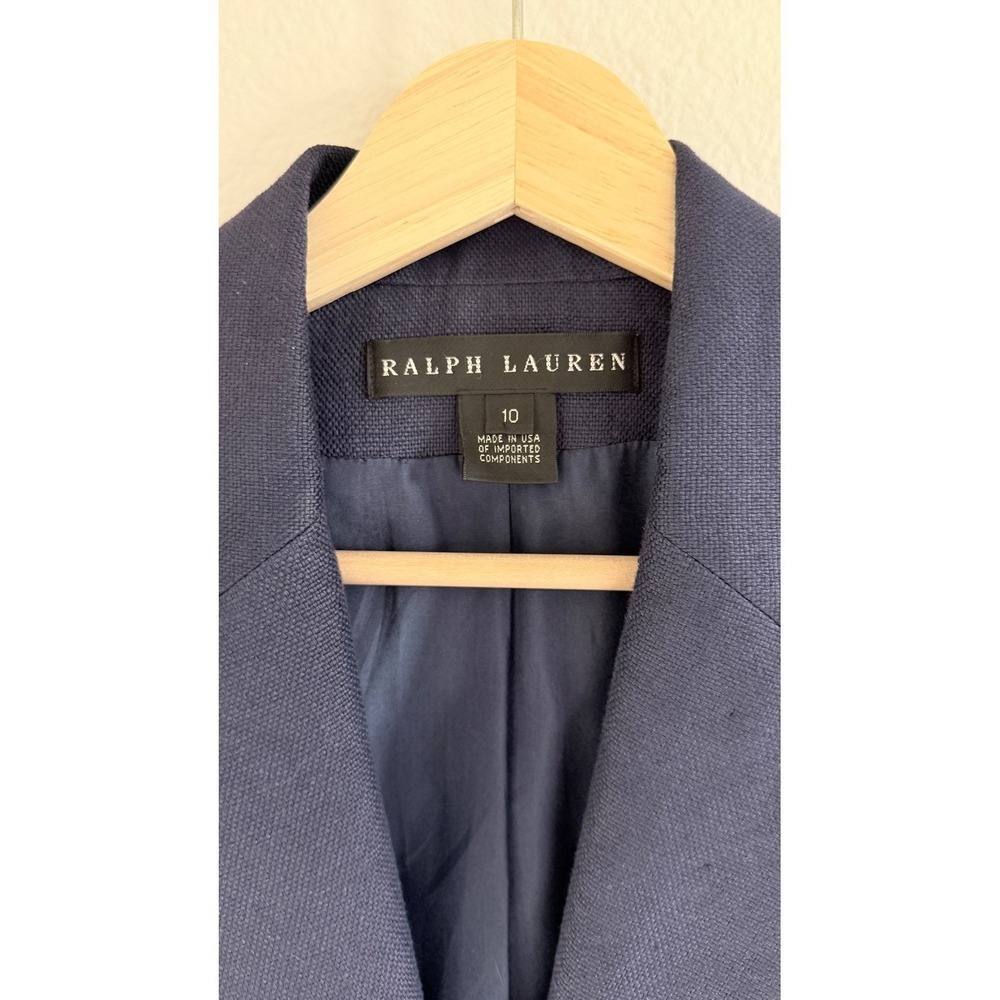 Ralph Lauren Navy Blue 100% Linen Blazer Jacket 10 Made in USA Black Label - Picture 7 of 10